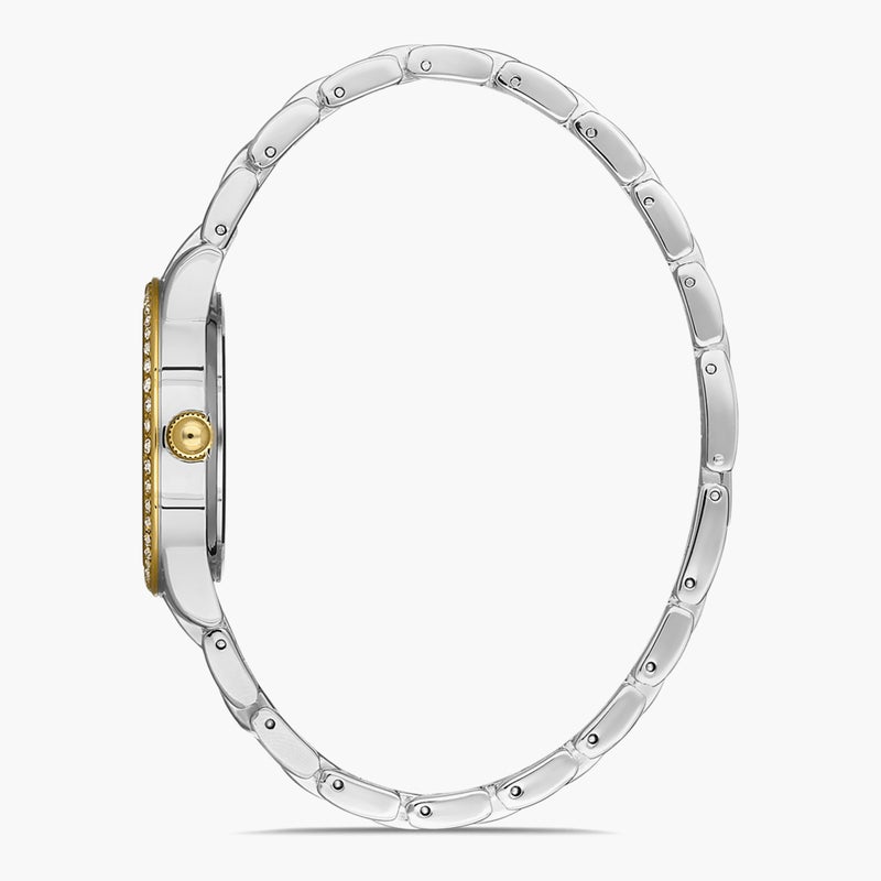 OMAX ساعة أوميكس النسائية التناظرية بحزام فضي وذهبي - Image 2